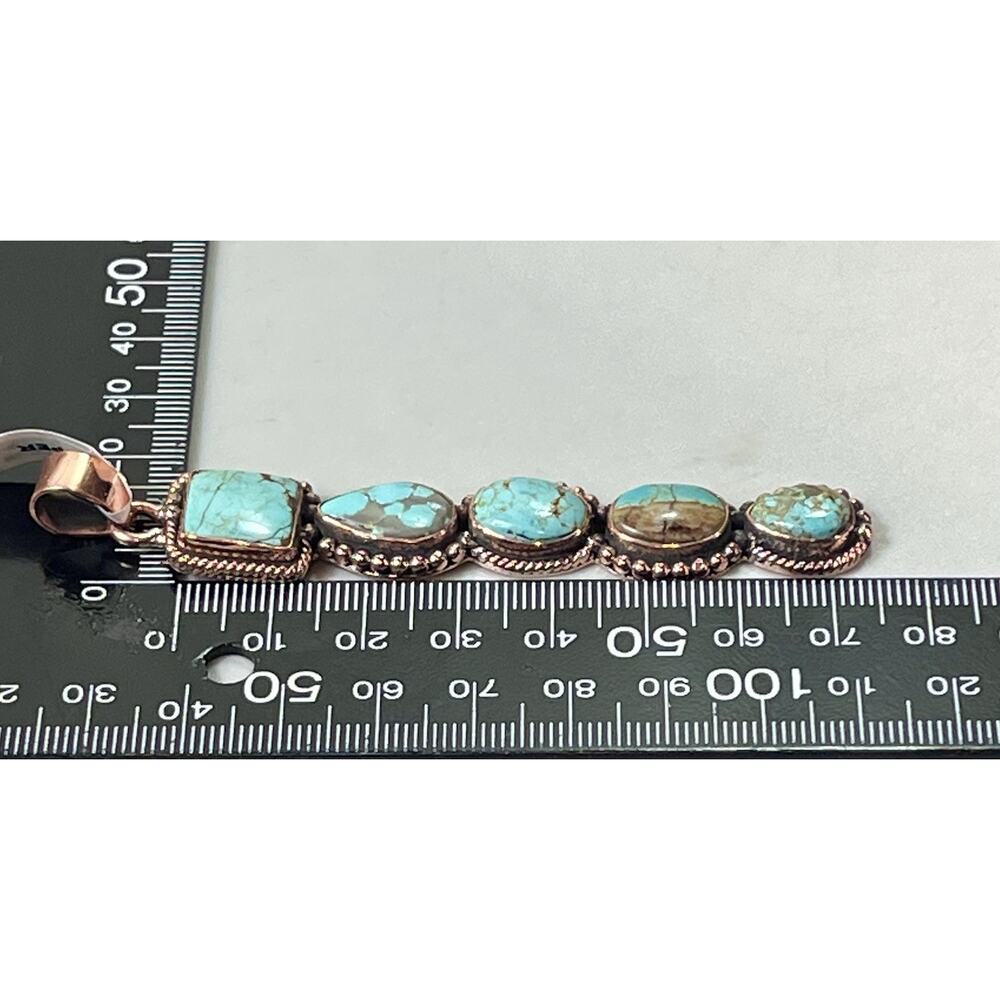 Southwestern No. 8 Mine Turquoise Five Stone Copper Statement Pendant 3.5” - Picture 14 of 16